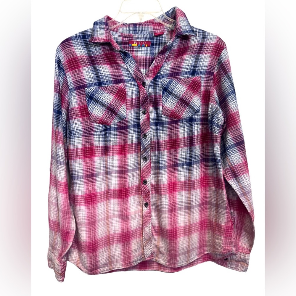 BTC Pink, Blue & White Plaid Button-Down Shirt Size XL